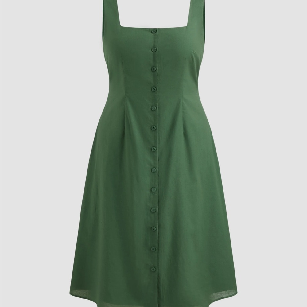Cider Forest Green Button-Front Midi Dress